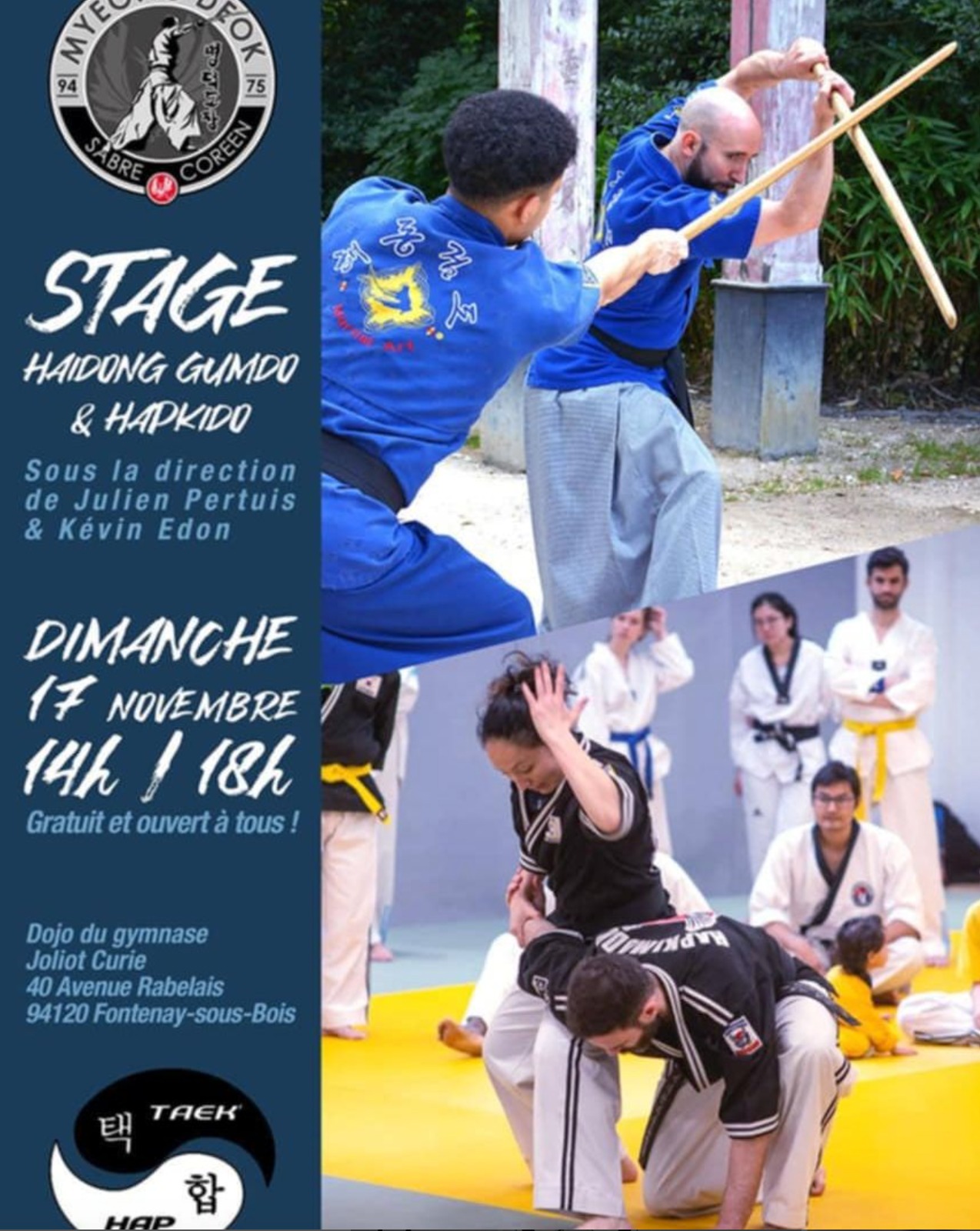 17 nov. 2024 : Stage Haidong Gumdo et Hapkido